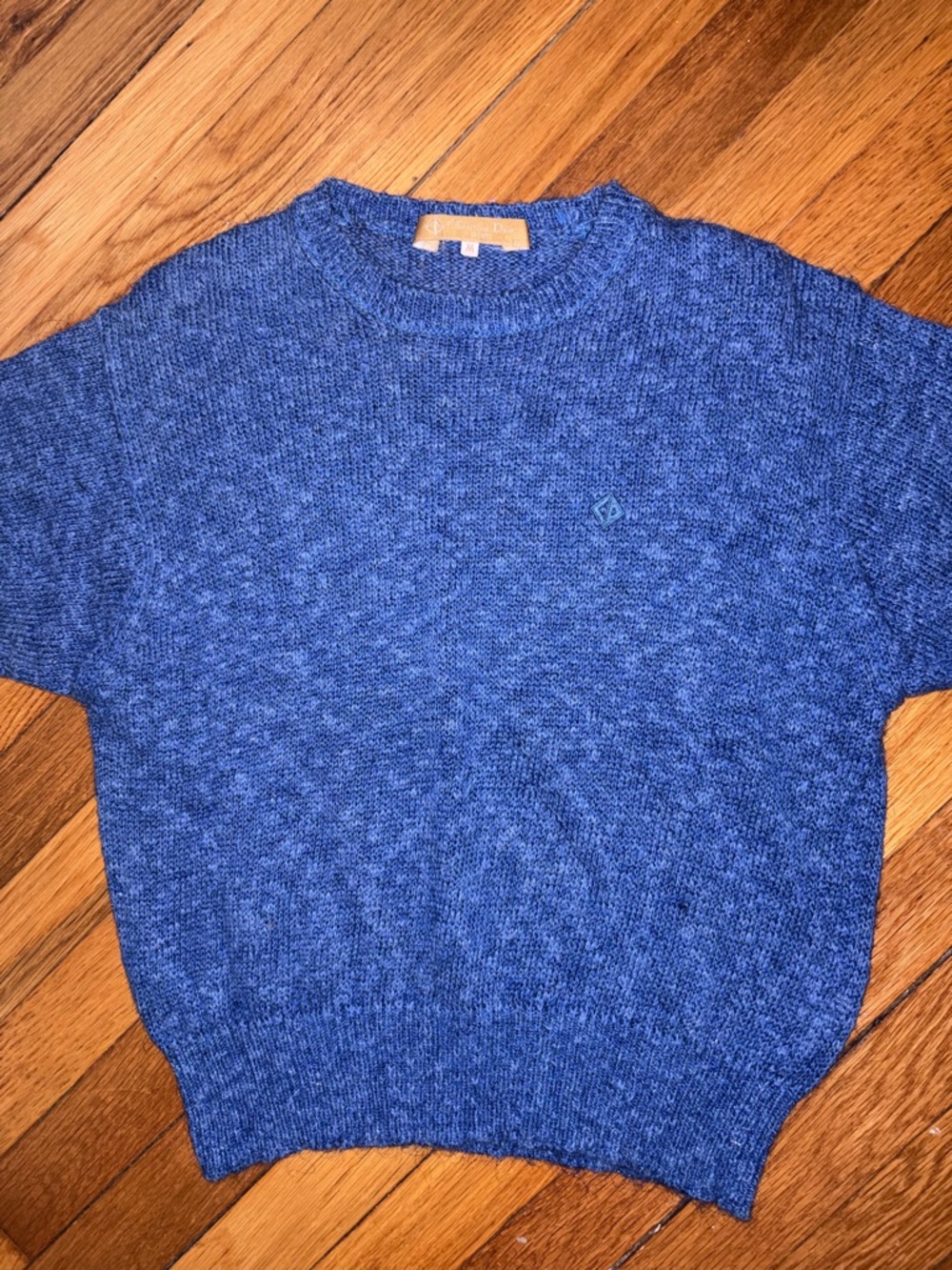 Vintage Christian Dior Sports Blue Silk Blend Short Sleeve Knit Sweater Size M - Picture 16 of 16